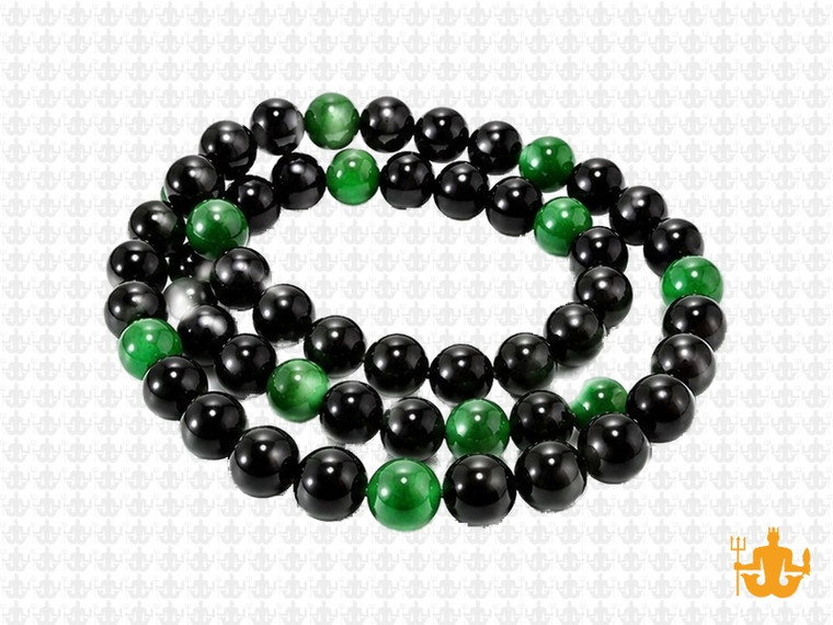 6mm Green Jade & Obsidian Round Beads 15.5" dyed [6x47]