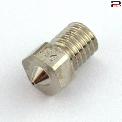Heat treated A2 tool steel nozzle with Duraplated coating. If you hate plastic blobs and plastic curling on your nozzle, you need a plated nozzle! This nozzle is also hardened and is able to withstand abrasive filaments.