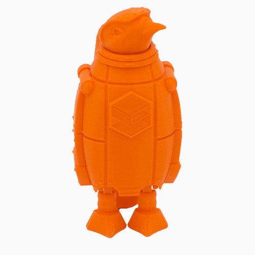 SnoLabs Penguin printed in Orange PLA+.
