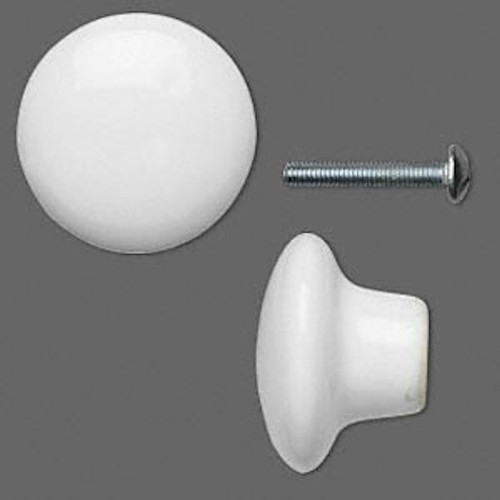 2 White Porcelain 33x24mm Flat Round Drawer Pull Knobs *