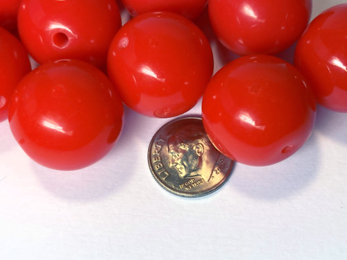 1/4lb(20) Opaque Orange Red Resin 19-21mm Round Beads with 2.5mm Hole *