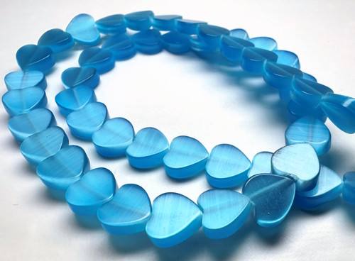 Bead, Turquoise Blue Cat's Eye Fiber Optic Glass 8mm Flat Heart 1 Std(50) *