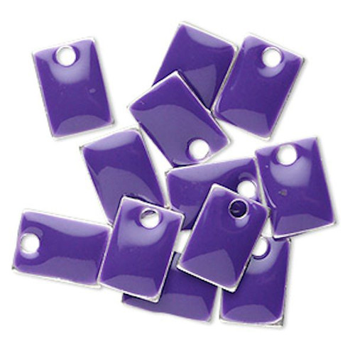 Charm, 12 Silver Plated & Purple Enamel 8x5mm Rectangle Charms *