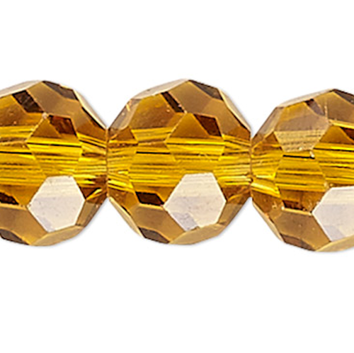 1 Strand Amber Gold Crystal Glass 32 Facets 6mm Round Beads with  1.1-1.3mm Hole `