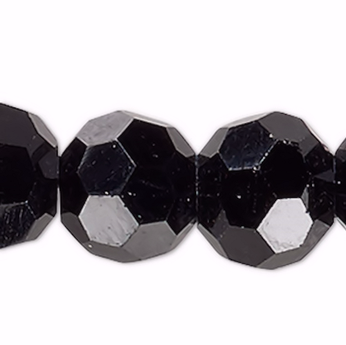 1 Strand Black Crystal Glass 32 Facets 6mm Round Beads