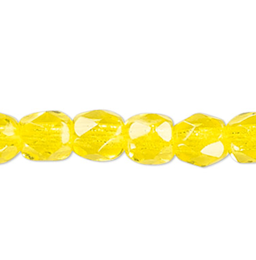 1 Strand Translucent Yellow 3mm Czech Fire Polished Faceted Round Glass Beads