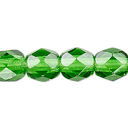 1 Strand Emerald Green Czech Fire Polished 4mm Faceted Round Glass Beads