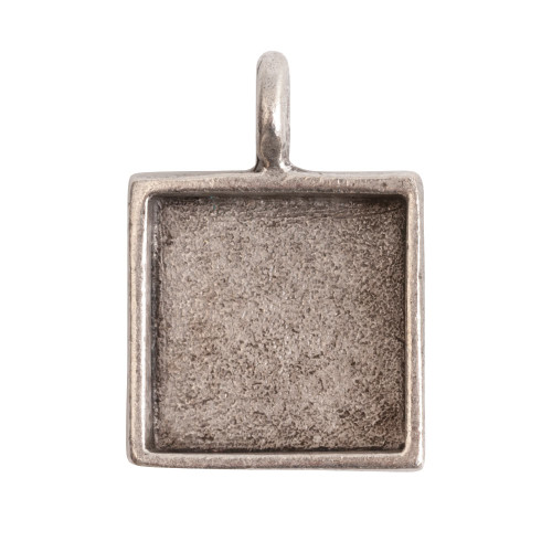 1 Antiqued Silver Plated Pewter Small Square Bezel Pendant