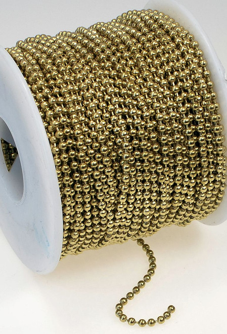 Chain, Ball, Gold Brass Steel Bulk 2.4mm Ball Chain 100 Foot Spool