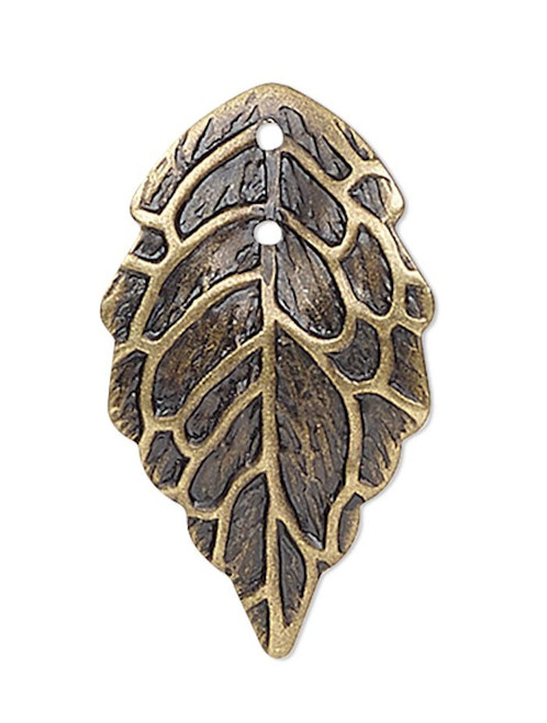 20 Antiqued Brass Plated Brass Double Hole 17.5x10mm Leaf Charms `