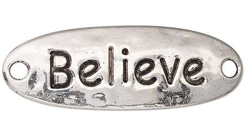 20 Antiqued Silver Plated Pewter BELIEVE Hammered Oval Word Links