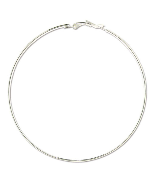 12 Silver Plated Steel 70mm Round Latch Hoop Earrings