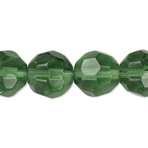 1 Strand Glass Forest Green 13-14mm Faceted Round Beads *