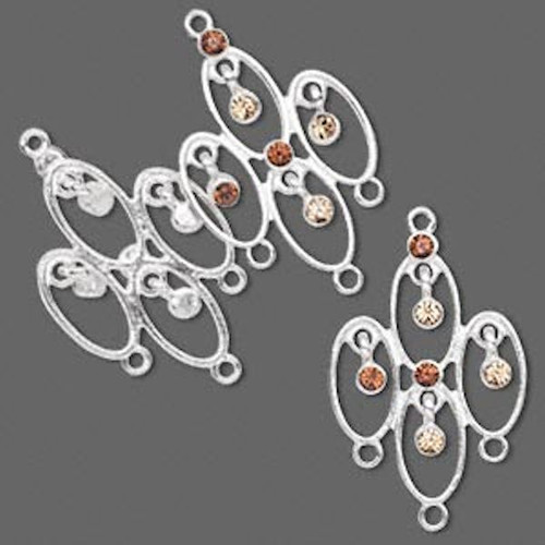 2 Silver Plated Steel Teardrop Earring Connector Made with Swarovski Crystals *