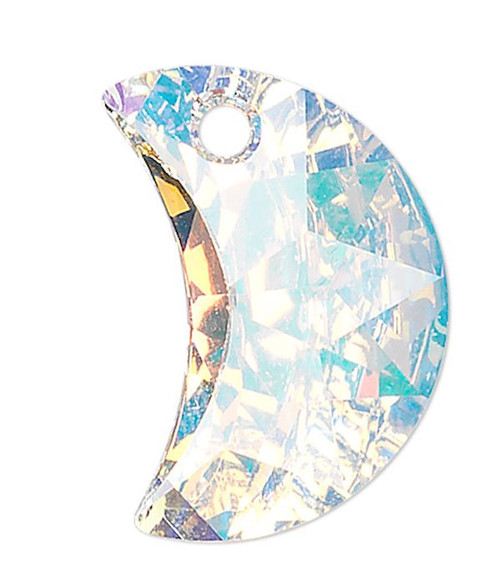 Drop, Charm, 2 Swarovski Crystal AB 14x10mm Crescent Moon Pendant (6722) *