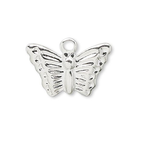 Charm, Butterfly, 100 Silver Plated Brass 13x9mm Single Sided Butterfly Drop