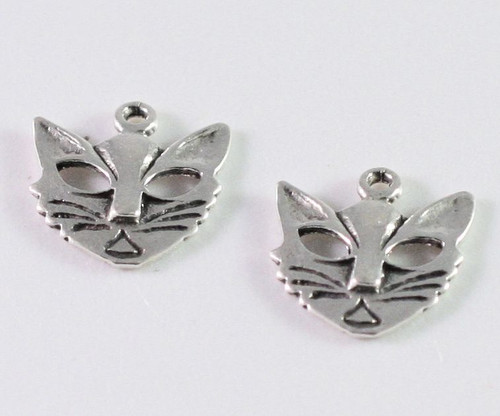 Charm, Cat, Mask, One .925 Sterling Silver 12x13mm Cat Head Mask Charm *