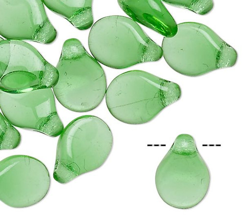 Bead, Pip, 30 Transparent Emerald Green Czech Pressed Glass 7x5mm Pip Beads with 0.7-0.9mm Hole