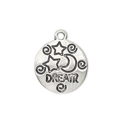 2 Antiqued Silver Plated Pewter 20mm "DREAM" Moon Star Charms