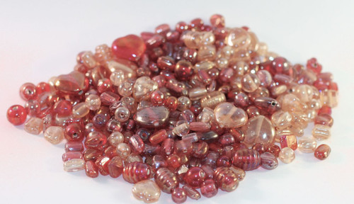 Bead Mix, Rose & Ruby Luster Pressed Glass 4mm-14mm Shape 100 Grams(200) *