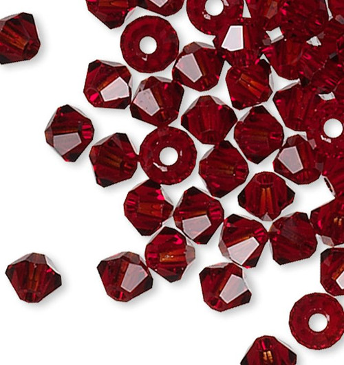 Bead, 144 Siam Red 3mm Xilion Bicone Swarovski Crystal Beads (5328) with 0.7-1mm Hole