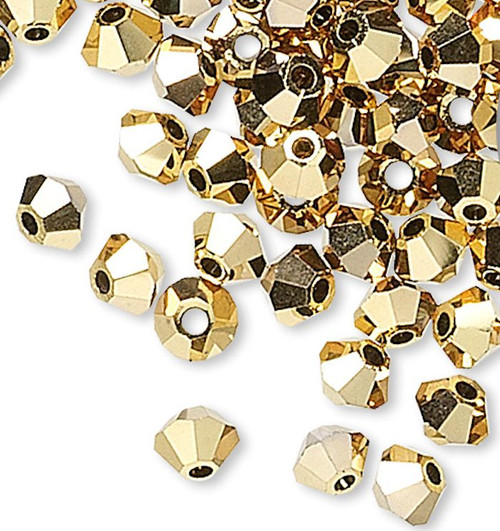 Bead, 144 Crystal Aurum 2X, Gold, 3mm Faceted Bicone Crystal Beads