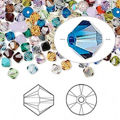 48 Swarovski 4mm Xilion Crystal Bicone Beads Mix with 0.8-1.1mm Hole (5328) *