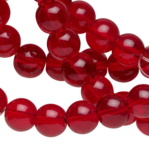 36 Inch Strand (112 Beads) Transparent Red Glass 8mm Round Beads