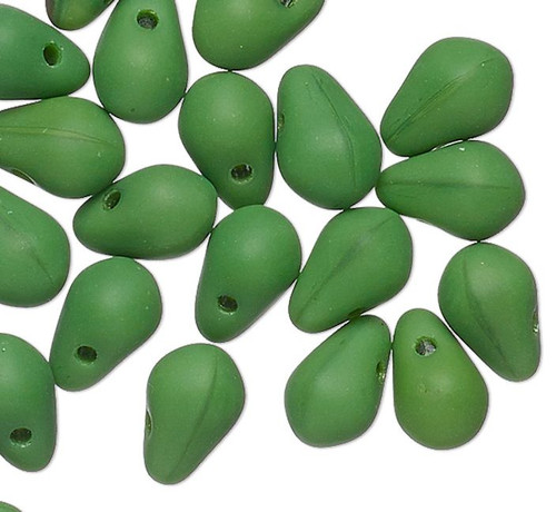 30 German Vintage Pressed Glass Opaque Green 7x5mm Top Drilled Teardrop Beads *