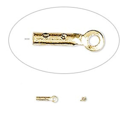 Cord End, 100 Gold Plated Brass 4x1mm Small Fold Over Tube Cord Ends with 0.5mm ID & Ring