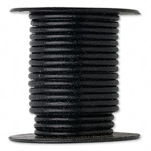 5 Yard Spool 2mm Black Leather Round Cord