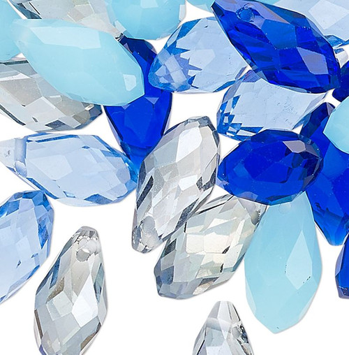 Bead, 40 Glass Crystal BLUES MIX Faceted Briolette 12x6mm Teardrop Beads