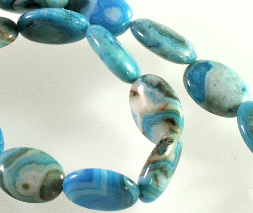 1 Strand Blue Crazy Lace Agate Dyed 10x14mm Puffed Oval Gemstone Beads *