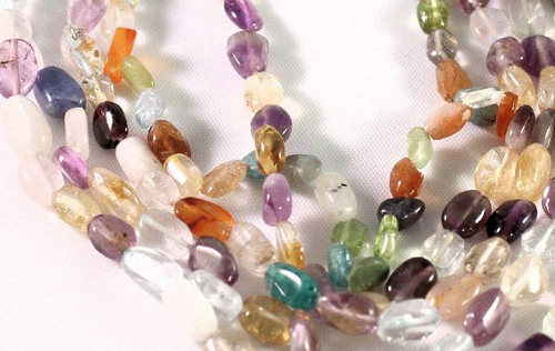14" Strand Natural 5x7x3mm Hand-Cut Oval Mixed Gemstone Beads *