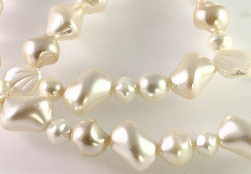 16" Strand Czech Pressed Glass Pearl Cream Snow Assorted Shapes Bead Mix *