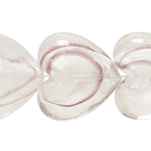 4 Lampworked Glass Clear Purple Swirl with Silver Foil 28x26mm-29x27mm Puffy Heart Beads