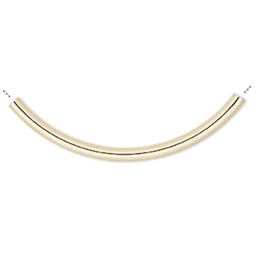 10 Gold Plated Brass 50x3mm Curved Tube Noodle Beads with 2mm Hole