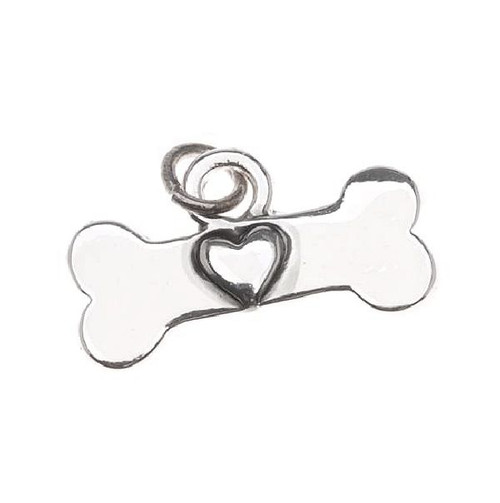 1 Antiqued Silver Plated 9x16mm Dog Bone with Heart Charm