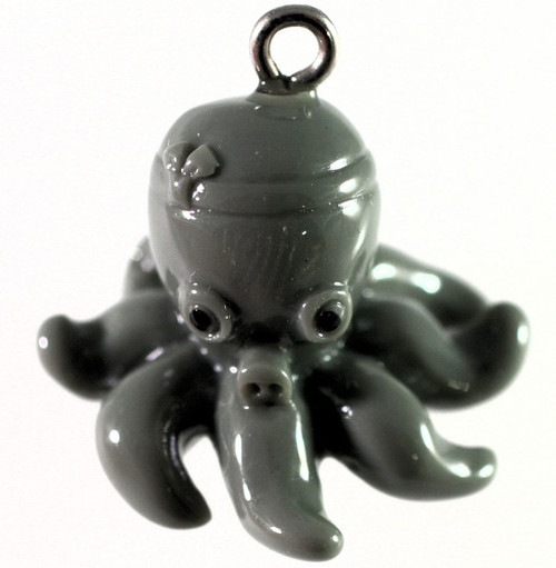 2 Adorable 3 Dimensional Resin Hand Painted Grey Octopus Charms