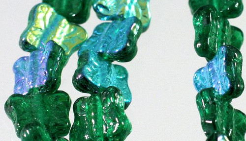 Bead, Butterfly, 1 Std(45-48) Czech Glass Transparent Emerald Green AB 11x9mm Butterfly Beads *