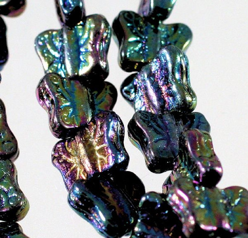 Bead, Butterfly, 1 Strand(45-48) Czech Pressed Glass Iris Blue AB 11x9mm Butterfly Beads *