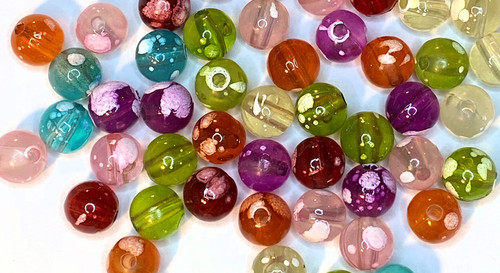 100 Bright Spotted Acrylic 12mm Round Bead Mix with 2mm Hole  *