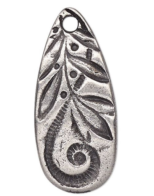 2 Antiqued Pewter Double Sided 23x10mm Jardin Teardrop Charms