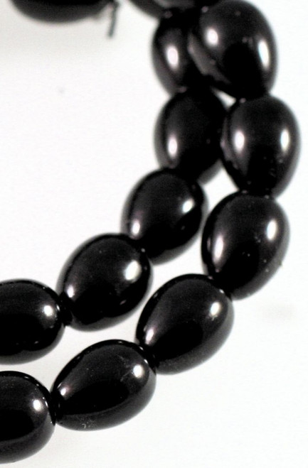 1 Strand(42-44) Jet Black Glass Based Pearl 9x7mm Teardop Beads *