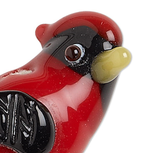 Bead, Cardinal, 2 Lampwork Glass Opaque Red 28x17mm Cardinal Bird Beads with 2.6mm Hole
