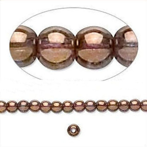 1 Strand Czech Pressed Translucent Copper Lustre Glass Round Beads ~ 4mm
