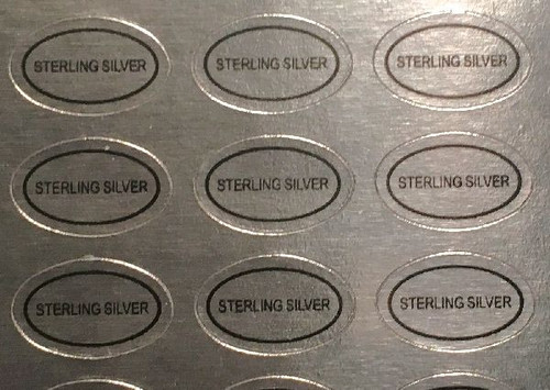 Adhesive Labels, 1000 Silver 1/2" x 5/6" Oval Adhesive Labels with Sterling Silver in Black