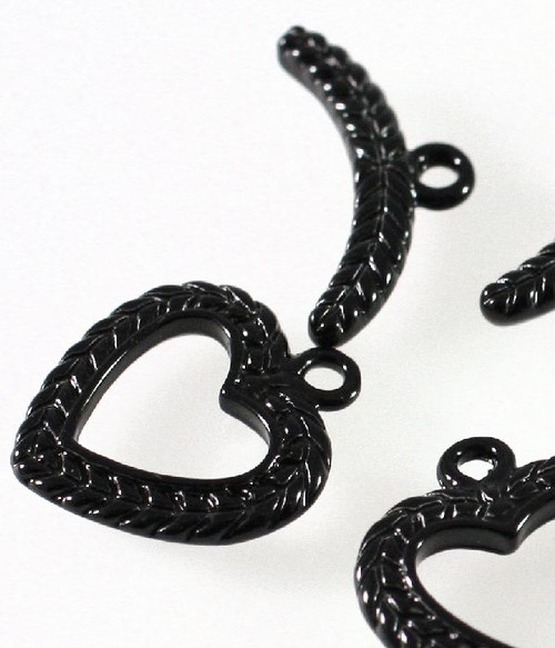 Clasp, 4 Sets Black Enameled Pewter 17mm Heart Toggle Clasps with Jump Rings *