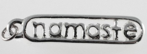 1 Silver Plated Pewter 16x28mm NAMASTE Charm *