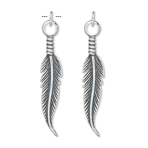 2 Sterling Silver 30X7mm Double Sided Slim FEATHER Charms with Jumprings